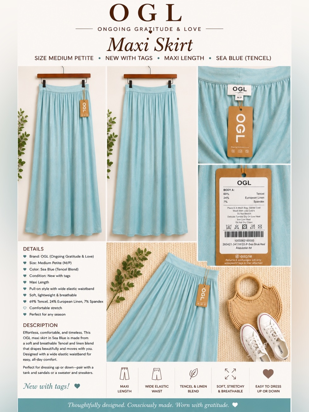 OGL Sea Blue Tencel-Linen Maxi Skirt